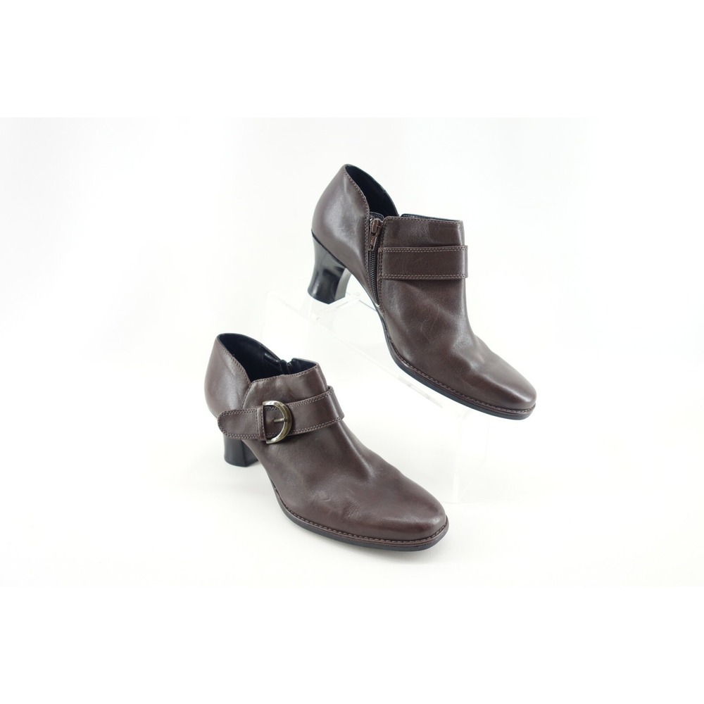 Clarks Brown‎ Leather Short Ankle Side Zip Heels 89569 Women's 9M